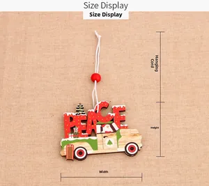 Détails des dimensions d'un pendentif de Noël en bois avec inscription PEACE