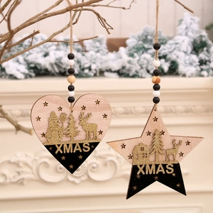 Décorations de Noël en bois noir et doré en forme de cœur et d'étoile avec paillettes
