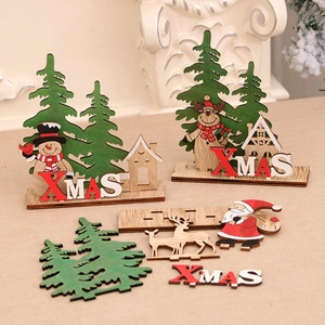 DIY Wooden Christmas Desktop Ornament XMAS Letter Puzzle Santa Snowman Reindeer Table Decor Holiday Centerpiece Gift