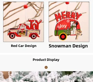 Détails des ornements de Noël en bois avec voiture du Père Noël et motif bonhomme de neige