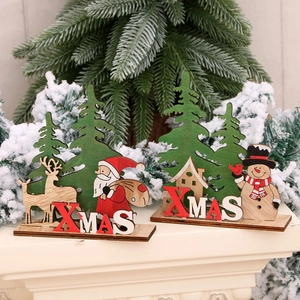 DIY wooden Christmas puzzle set with Santa, reindeer and XMAS letters for desk decoration