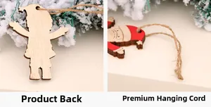Detalle de adorno de Papá Noel en madera con reverso natural y cordón de yute de alta calidad