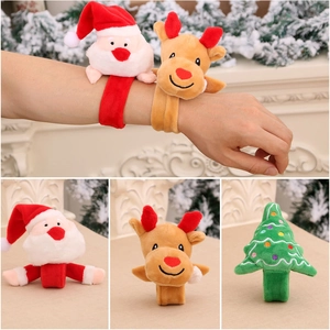 Christmas Slap Bracelet Plush Santa Claus Reindeer Christmas Tree Holiday Party Favors Soft Flannel Wristband For Kids