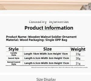 Tableau des tailles pour figurines casse-noisette en bois avec dimensions et spécifications
