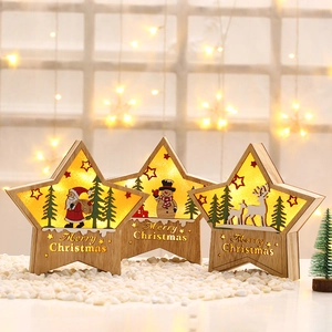 Weihnachten Holz Stern LED Licht Ornament Weihnachtsmann Schneemann Rentier Ausschnitt Warmes Leuchten Tisch Xmas Heimdeko Festliche Lampe