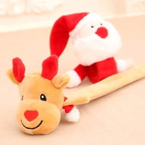 Christmas plush snap bracelet set with Santa Claus and reindeer festive designs