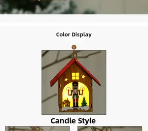 Luminous wooden Christmas house pendant with candle style nutcracker soldier design