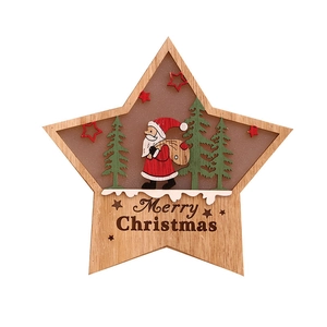 Leuchtender hölzerner Weihnachtsstern mit Weihnachtsmann und Merry Christmas Aufschrift