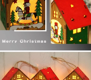 Luminous DIY wooden Christmas house ornament with star cutouts and nutcracker design