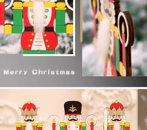 Close-up of wooden nutcracker soldier DIY ornament with gold glitter crown and fiber beard