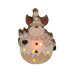 Nordic wooden LED Christmas pendant featuring reindeer, snowman and warm light effect