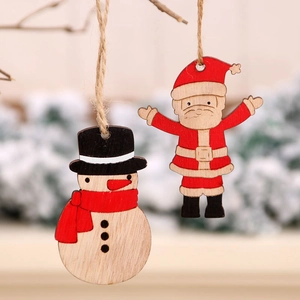 Adornos navideños de madera pintados a mano con diseños de Papá Noel y muñeco de nieve