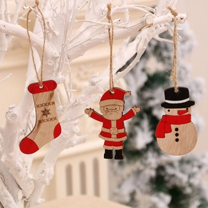 Juego de 3 adornos navideños de madera pintada con muñeco de nieve y Papá Noel
