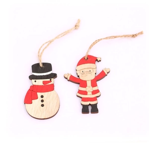 Set de adornos navideños de madera con Papá Noel y muñeco de nieve con cuerdas de cáñamo