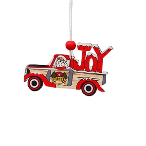 Pendentif de Noël vintage en bois en forme de camion avec texte JOY et père Noël décor