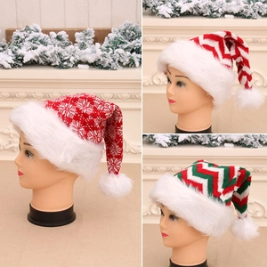 Christmas Hat Knitted Faux Fur Pom Pom Stripe Snowflake Pattern Holiday Party Decoration Adult Warm Winter Headwear