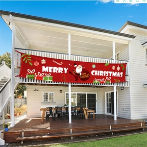 Grande Bannière de Noël Fond Tissu Oxford Décoration de Clôture Extérieure Carreaux Buffalo Rouge Noir Joyeux Noël Père Noël