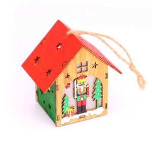 Luminous Christmas wooden house ornament with nutcracker soldier and star roof