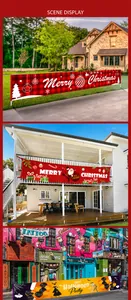 Outdoor Christmas banner with Santa and gift motifs on red and black buffalo plaid fabric