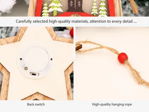 Detailed view of the back battery compartment and rope hook of glowing wooden ornaments