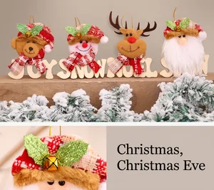 Detail of plush Christmas tree ornaments set with bear, snowman and reindeer figures