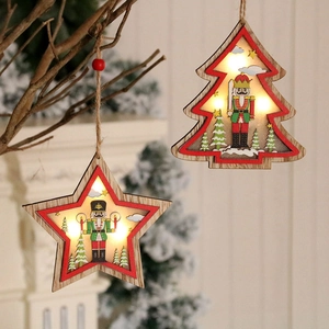 Adornos navideños de madera luminosos con cascanueces y luces LED para decoración de árboles