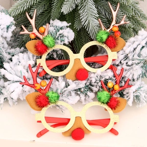 Christmas reindeer glasses set with golden frames and antlers for holiday party favors
