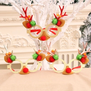 Three pairs of glittering reindeer antler Christmas party glasses for festive decoration
