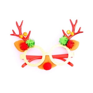 Christmas reindeer antler party glasses frames with red nose and festive decorations