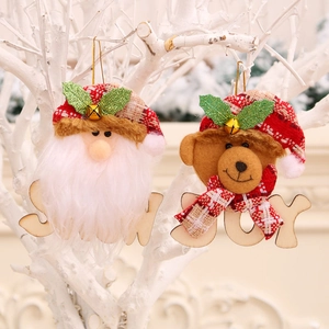 Christmas tree hanging ornaments set with plush Santa, bear and wooden JOY letters