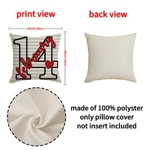 Linen style Valentines Day pillow cover with 14 February heart print for home sofa