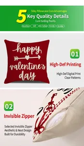 Detail of Valentines Day pillowcase featuring invisible zipper and digital heart print