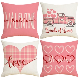 Valentine Day Linen Pillow Case Heart Truck Design Decorative Cushion Cover For Sofa Farmhouse Home Decor For Women