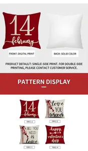 Macro detail of Valentine's linen pillowcase featuring red digital print and thick texture