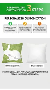 Detailed view of Happy Easter linen pillowcase with digital print and plain white back