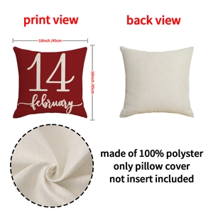 Linen Valentine's Day throw pillow cover with 14 February print 18x18 inches