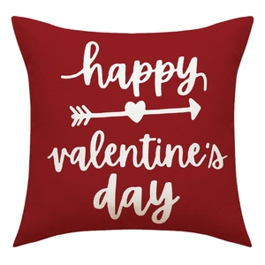 Red linen Valentine's Day pillowcase with white Happy Valentine's Day arrow print