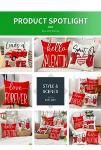 Détails des housses de coussin en lin pour la Saint-Valentin avec motifs LOVE