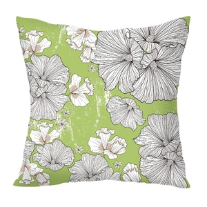 Linen Easter pillow cover featuring artistic black and white floral prints on green background