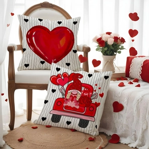 Fundas de cojín de San Valentín en lino con corazón rojo y diseño de camión para sofá