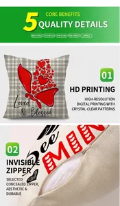 Detail of hidden zipper and digital heart butterfly print on square pillowcase