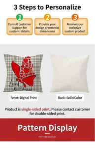 Detail of love heart butterfly print cushion cover with Loved and Blessed lettering