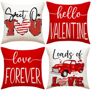 Housses de Coussin Saint Valentin en Lin Polyester Cœur Camion Rouge Amour Décoratif Housse de Coussin Maison Cadeau