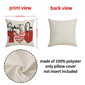 Housse de coussin Saint-Valentin 45x45 aspect lin avec motif LOVE et zip invisible