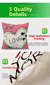 Detail of linen pillowcase featuring HD love heart print and smooth invisible zipper