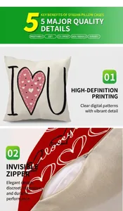 Close-up of invisible zipper and digital print on cotton linen heart cushion cover