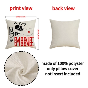 Valentine's Bee Mine 18 inch polyester pillow cover with linen texture and heart print