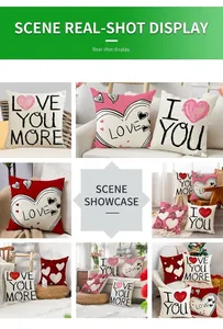 Linen Valentine heart pillow covers with LOVE prints in modern home living room decor
