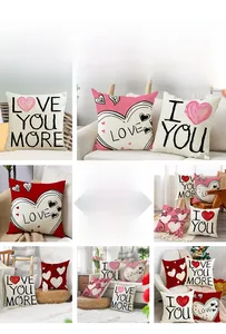 Linen Valentine heart pillow covers with LOVE prints in modern home living room decor