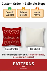 Detail view of heart pattern cushion cover showing high-quality digital printing and fabric texture